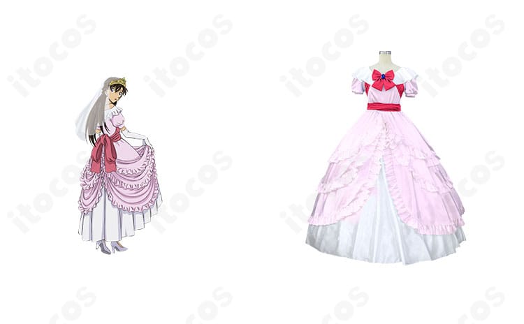 名探偵コナン 毛利蘭 ハート姫コスプレ衣装を着用したコラボ風ショット。王冠とベールが映えるエレガントな全体像。