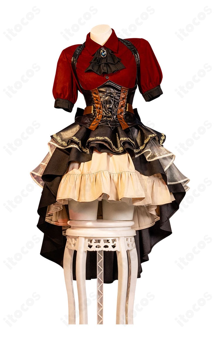 豊川祥子「オブリビオニス」衣装の正面全身。コルセットとスカーフ、装飾の配置が分かる。