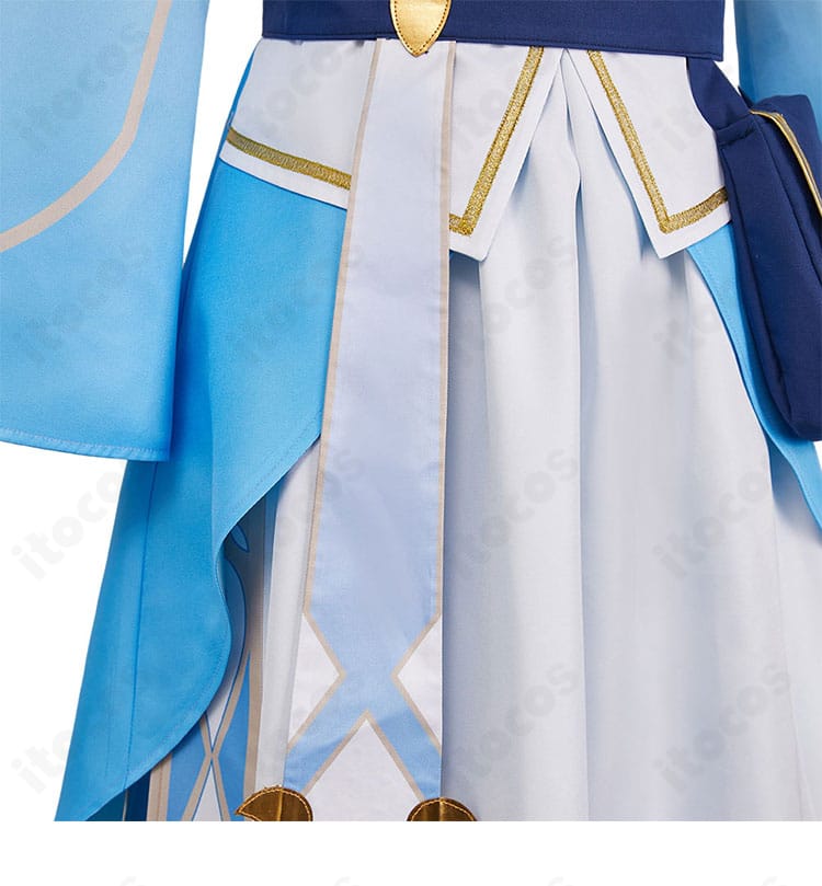 原神 蛍 花神誕祭Ver.の裾装飾アップ。彩度の高い配色と丁寧な縫製仕上げ。