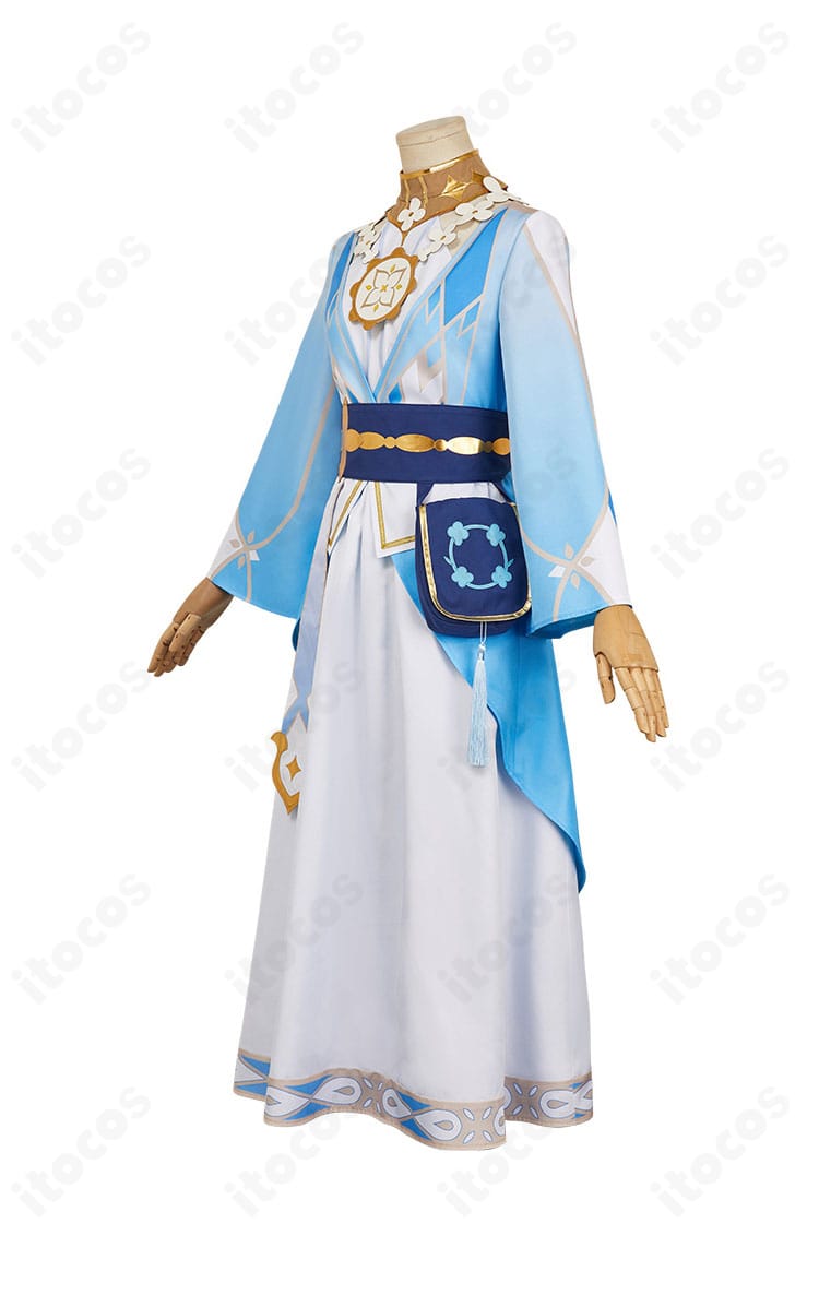 原神 蛍 花神誕祭Ver.衣装の左側面。袖口のフリルと腰回りのラインが分かるシルエット。