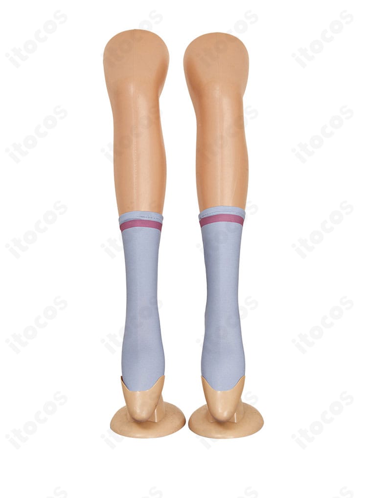 付属靴下の正面ディテール。衣装全体と合わせたカラーリングで足元まで統一感。