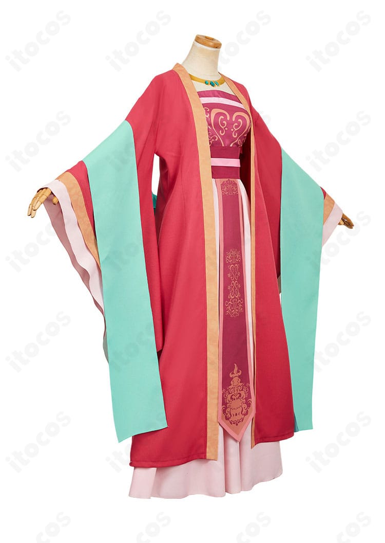 右側面のシルエット。コルセットベルトで締まった腰回りが特徴の玉葉妃コスチューム。