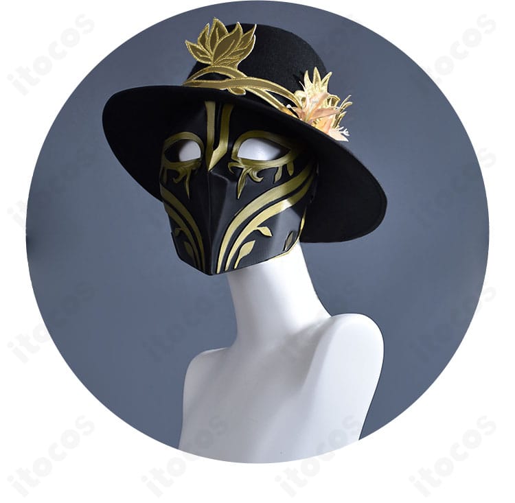 リッパー（ジャック）夜来香の顔飾りと帽子の装飾。仮面とのバランスや装着位置が分かるディテール画像。