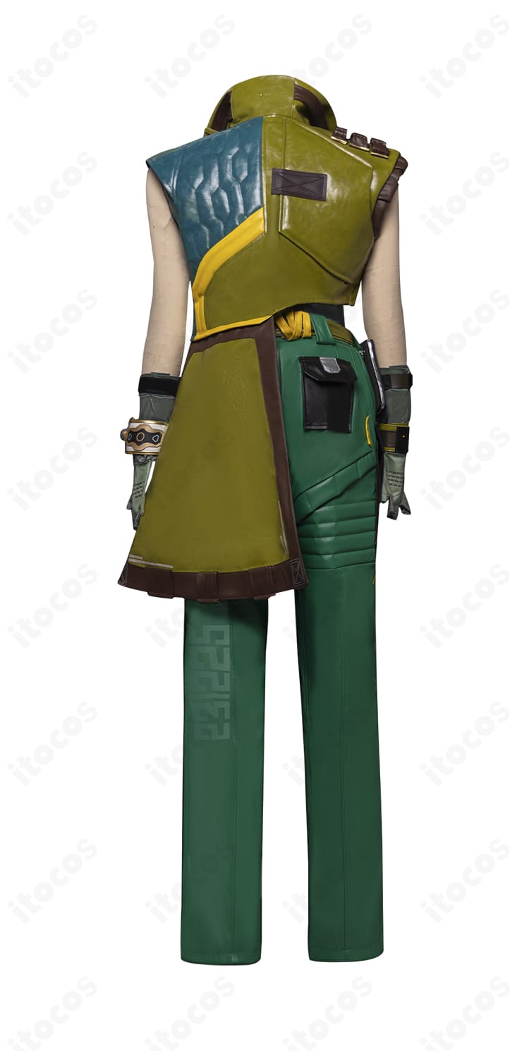 VALORANT ハーバー衣装の背面。コート背面の切り替えと装飾の位置関係が分かる角度。