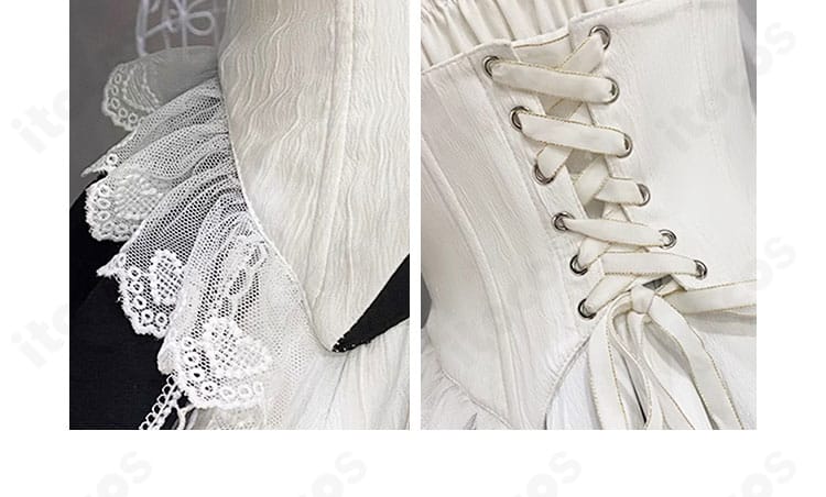 腰背面装飾のディテール。コルセットと背面パーツの質感と配置