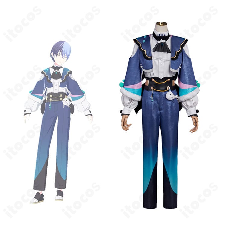 青柳冬弥「憧れを共に」コスプレ衣装の正面とキャラクター並びカット。配色とシルエット比較が分かる画像