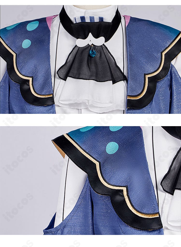 肩飾りとスカーフ付け根のディテール。青柳冬弥「憧れを共に」衣装の装飾質感と縫製の拡大