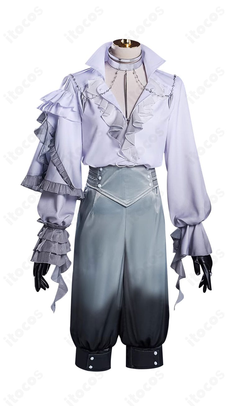 KAITO コスプレ衣装の正面図。配色・装飾の位置関係まで丁寧に再現されたデザイン。