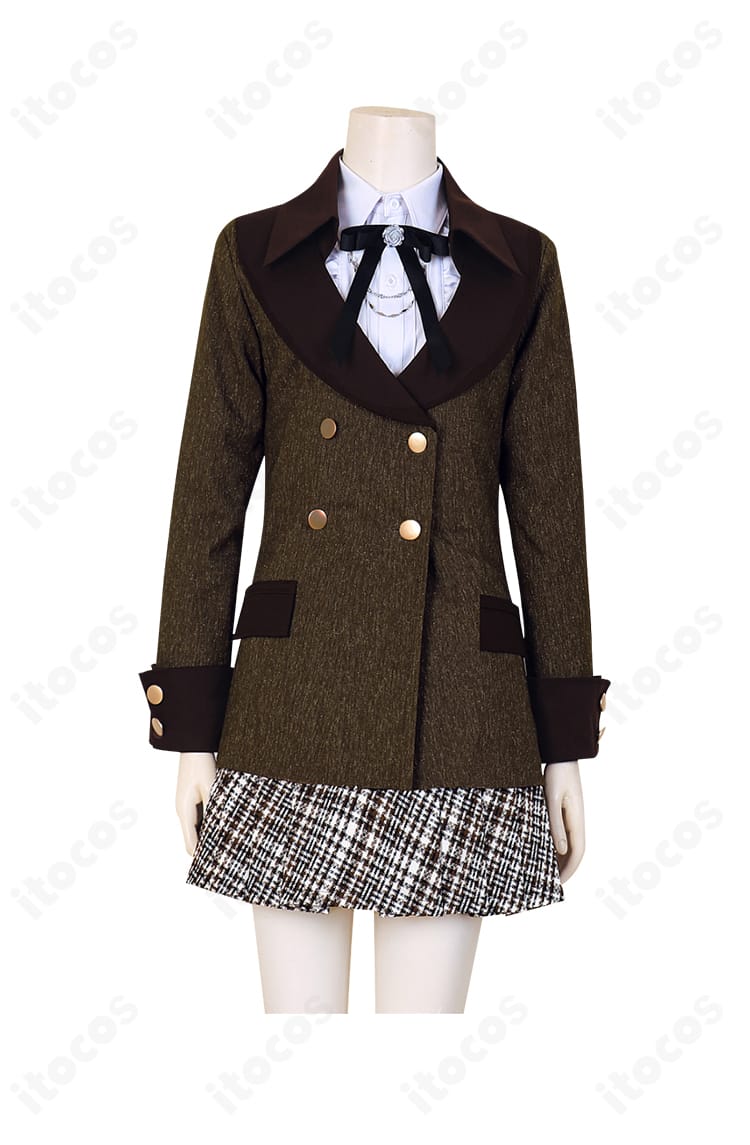 恋と深空 プレイヤー「落ち葉の蜜語」衣装の刺繍と装飾ディテールの接写。繊細な模様と質感が確認できるクローズアップ画像。