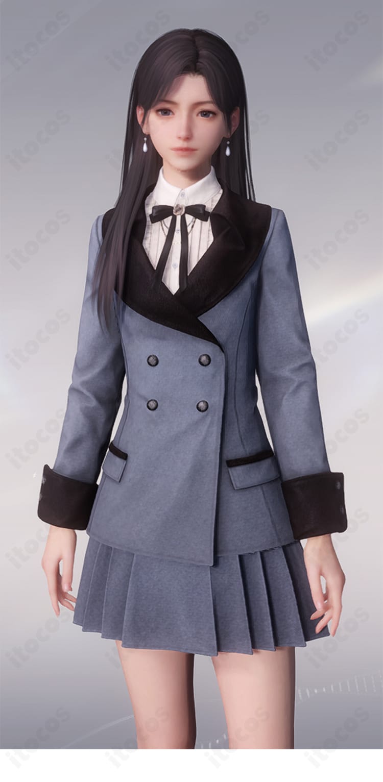 恋と深空 プレイヤー（主人公）の学園制服コスプレ衣装一式。コート・シャツ・スカート・リボンのセットで高精度再現された全身イメージ。