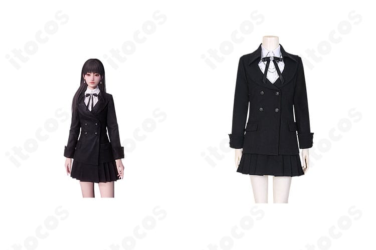 恋と深空 プレイヤー『甘き夢の出会い』コスプレ衣装の正面全身。コート・シャツ・スカート・リボンで原作イメージを高再現したセットアップ。