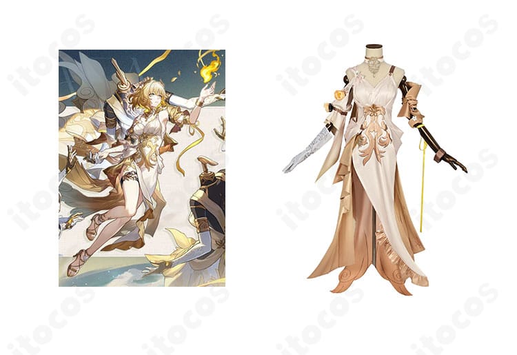 アグライアの公式イメージと並んだ正面全体図。崩壊:スターレイルの世界観を再現したフルセット衣装の外観がわかる画像