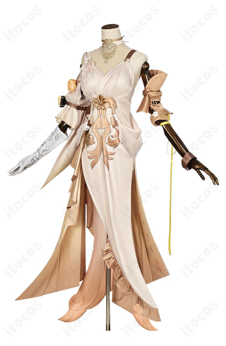 アグライア衣装の側面ビュー。腕飾り・飾りチェーン・腰飾りの立体感とラインが見える商品画像