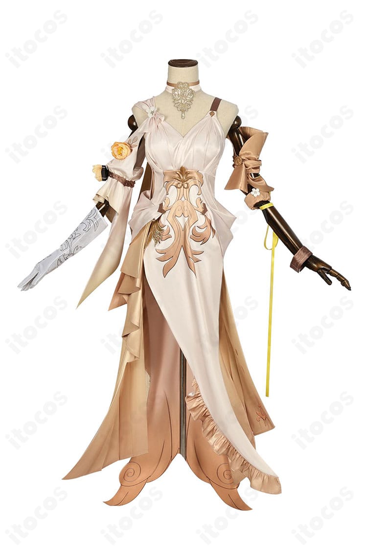 アグライア衣装の正面ディテール。ワンピースと胸元〜腰飾りの配置、装飾のバランスが確認できる商品画像