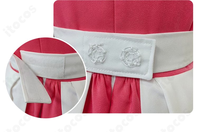 カードキャプターさくら 木之本桜 コスプレ衣装 ウエストベルト装飾。中央パーツと縫製の美しさが際立つデザイン。