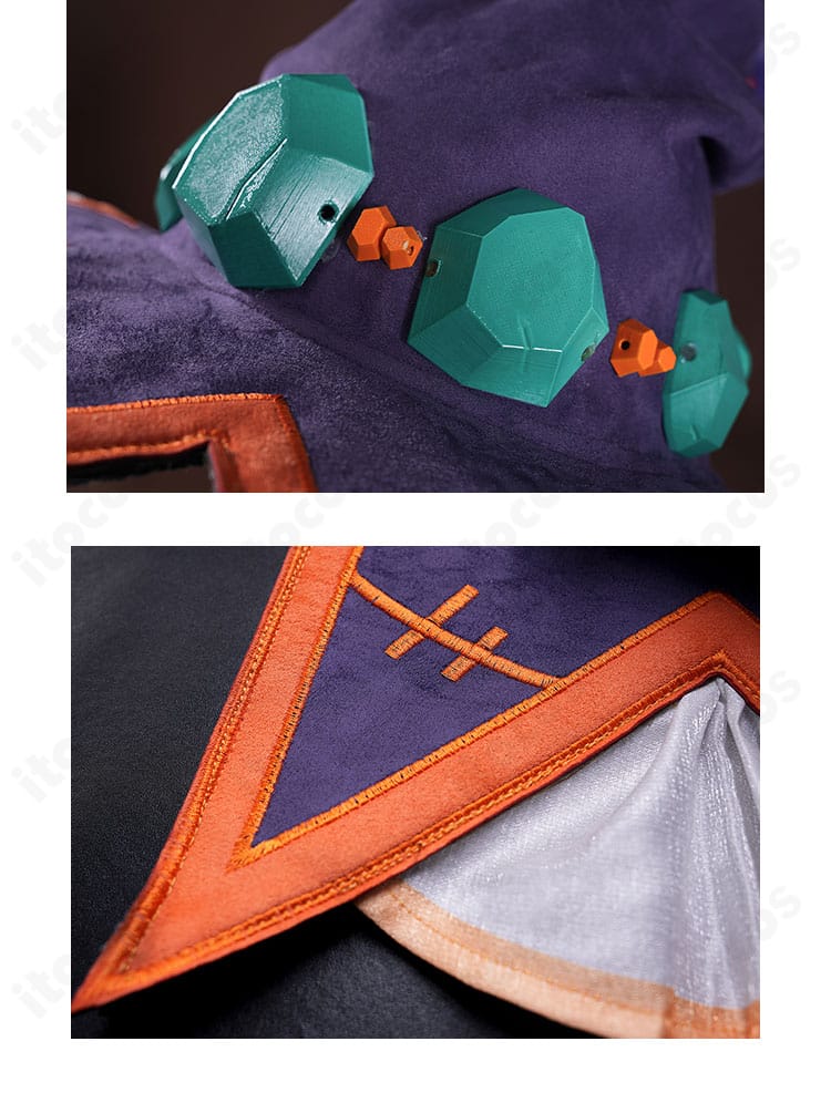 鏡野七罪 コスプレ衣装 帽子の装飾アップ。縁や装飾パーツの精巧な仕上げを示す画像。