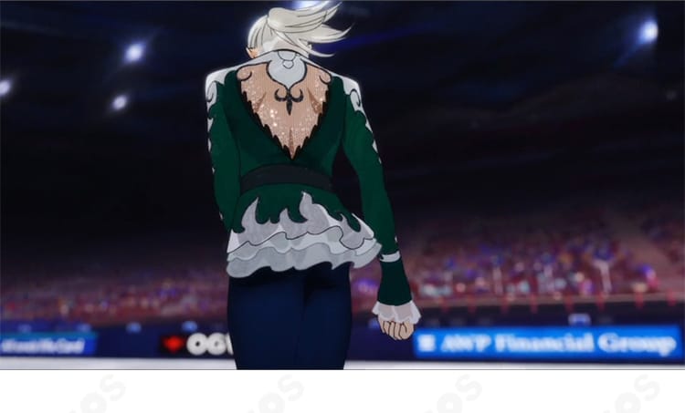 ヴィクトル・ニキフォロフ衣装の背面ディテール。縫製ラインとシルエットがわかる後ろ姿で、イベントや撮影に適した動きやすい設計と清潔感のある仕上がりを表現。