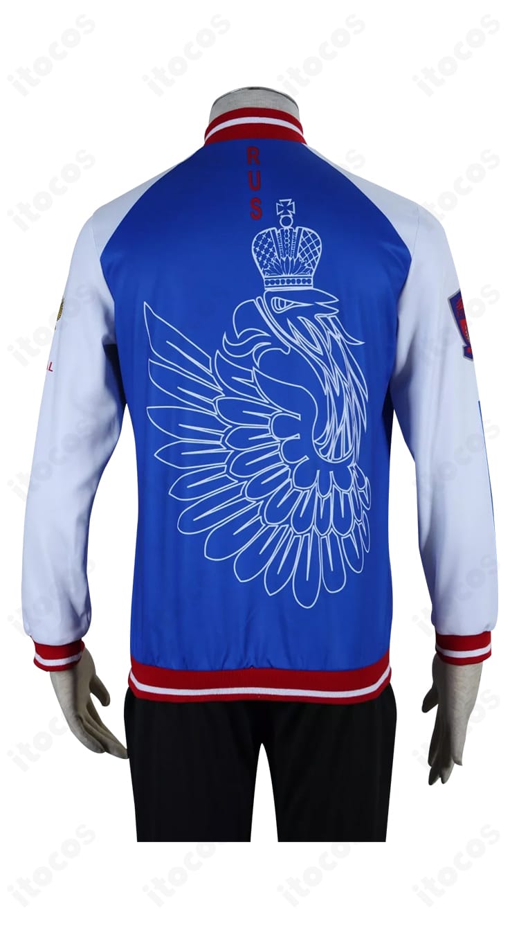 ユーリ・プリセツキー衣装の背面。背中の切り替えと刺繍、裾ラインの仕立てを確認できる画像。