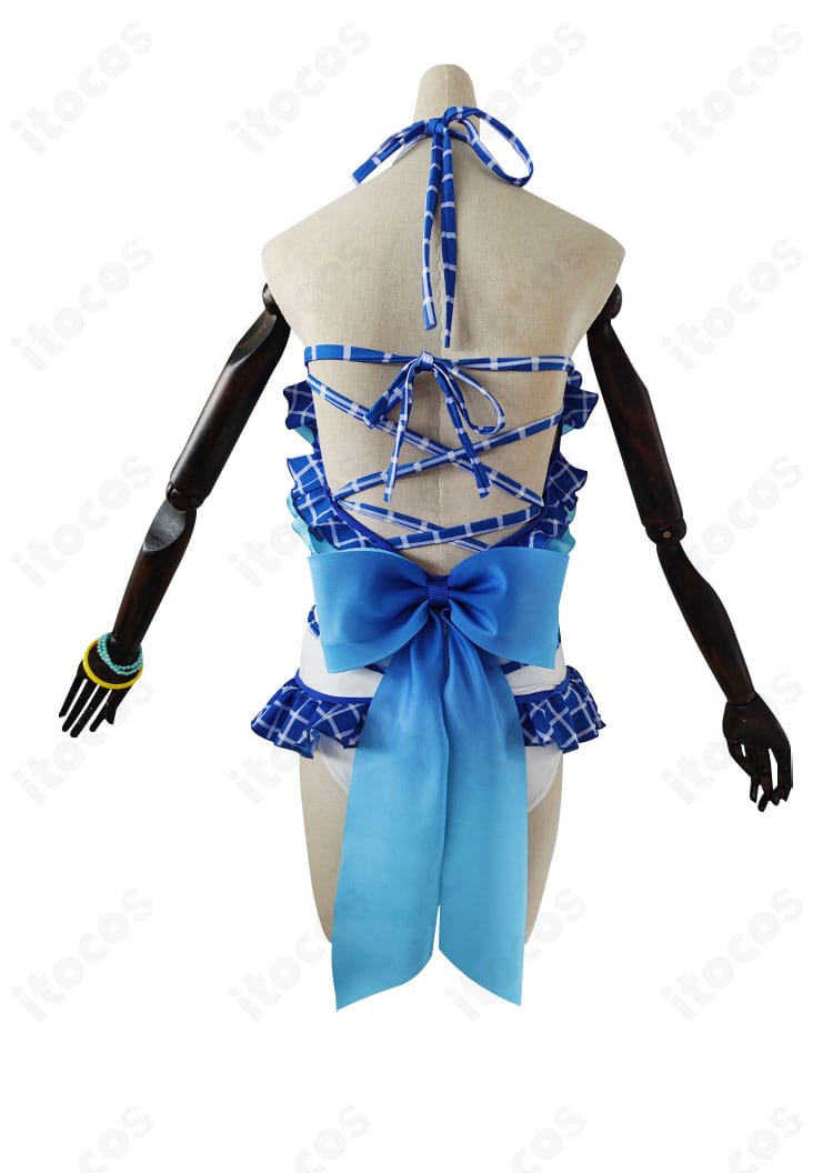 園田海未 くじ引き堂水着コスプレ衣装の背面画像。背面シルエットと装飾の再現ディテール