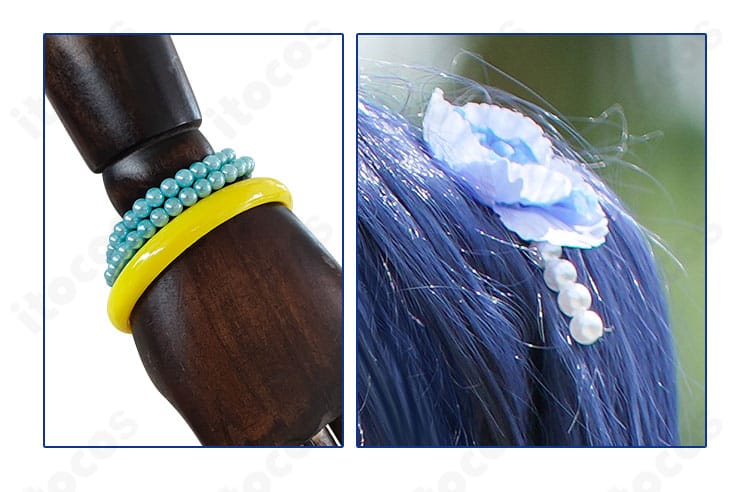 園田海未 コスプレ用の腕飾り・髪飾りディテール。形状と配色の近接カット