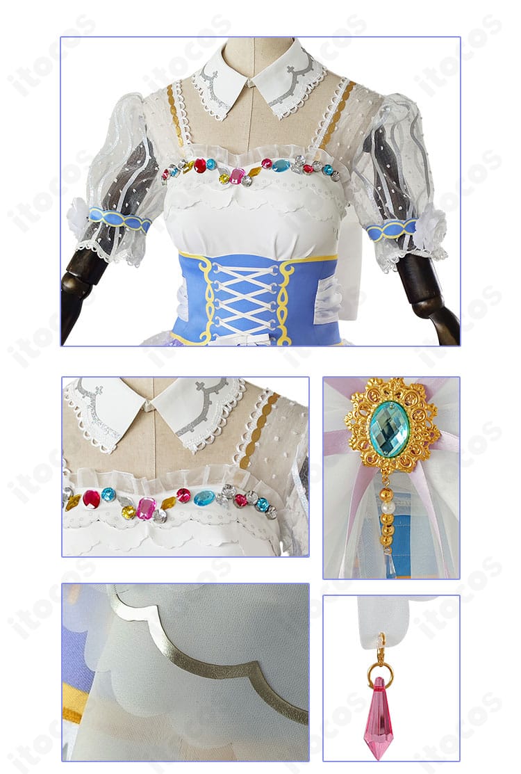 領口・腰飾り・スカート装飾のクローズアップ。園田海未ロイヤルプリンセス編の精緻なディテールを示す。