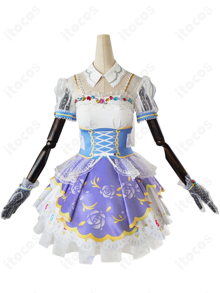 ラブライブ！スクフェス 小泉花陽 ロイヤルプリンセス編コスプレ衣装の正面全体。ドレスラインとつけ襟の配置が分かる画像