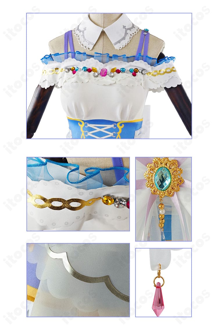 衣領と背装飾のアップ。高品質素材の質感と精緻な縫製、パーツ固定の安定感が伝わるカット。