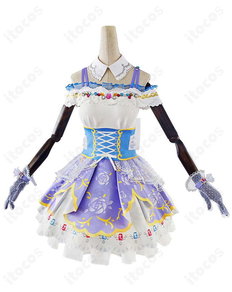 ラブライブ！スクフェス版 絢瀬絵里コスプレ衣装の正面写真。胸元の装飾とウエスト切替、スカートの広がりを忠実に再現。