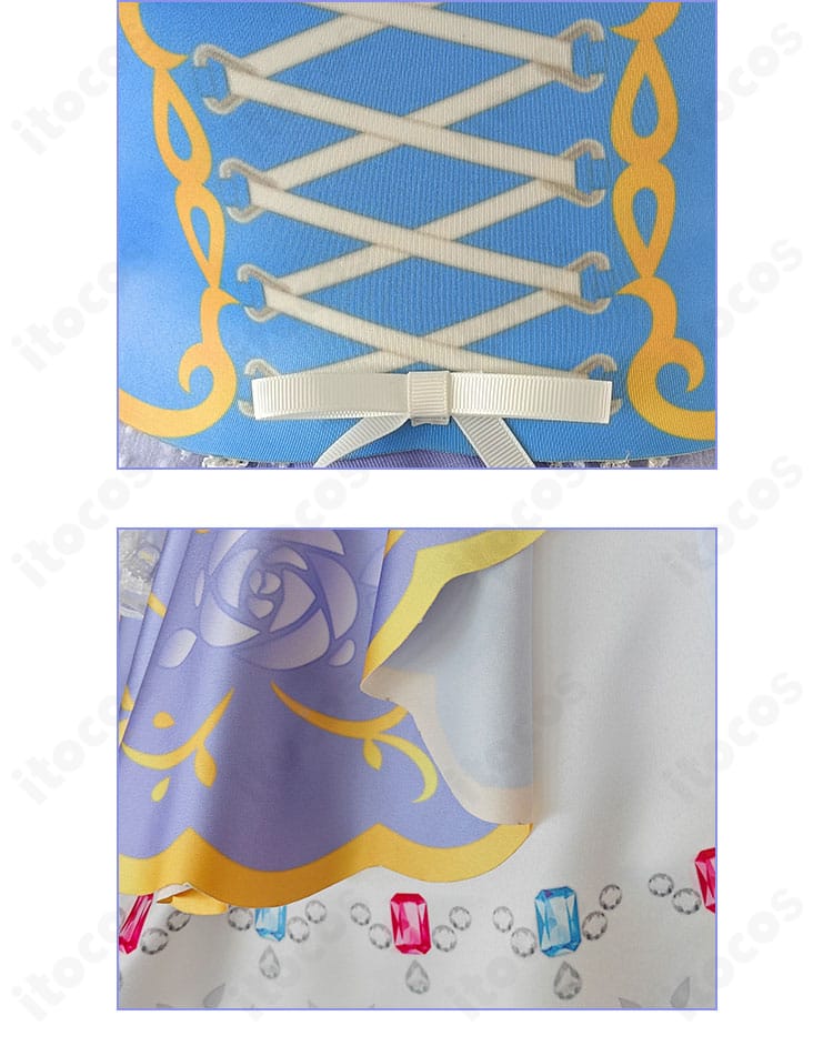 南ことり ロイヤルプリンセス編コスプレ衣装の腰飾りと裾ディテール。華やかな装飾配置が確認できる画像
