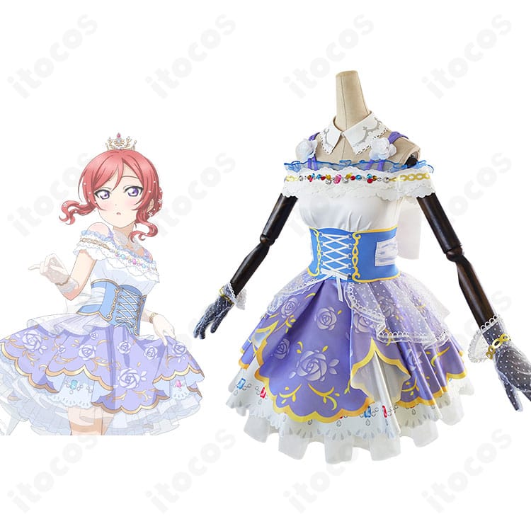 西木野真姫 ロイヤルプリンセス編「香りの思い出」衣装の正面とキャラ比較、装飾やシルエットの再現度が分かる画像