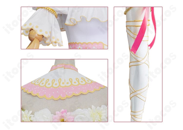 袖口・披肩・腿部アクセサリーの接写。レースの縁取りとシフォンの軽やかさが伝わるディテール画像