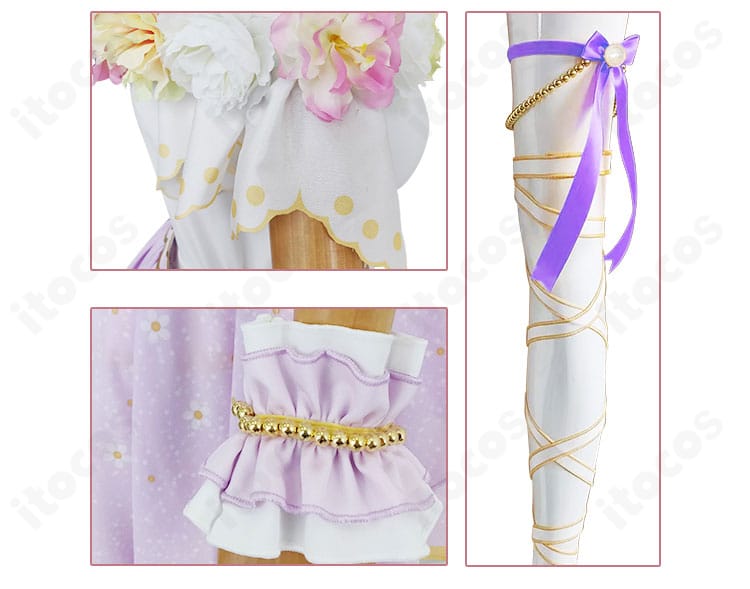 袖口・手首飾り・足飾りの近接画像。レイヤー構成と留め具の構造がわかり、装着イメージと質感を確認できます。