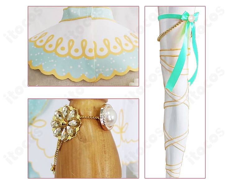 小泉花陽「心に春咲き」肩飾り・腕飾り・脚飾りのディテール。立体パーツと留め具仕様の近接写真