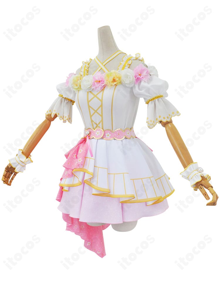 ラブライブ！スクフェス 矢澤にこ コスプレ衣装の斜めアングル。立体的なフリルとレイヤー構成を強調した一枚