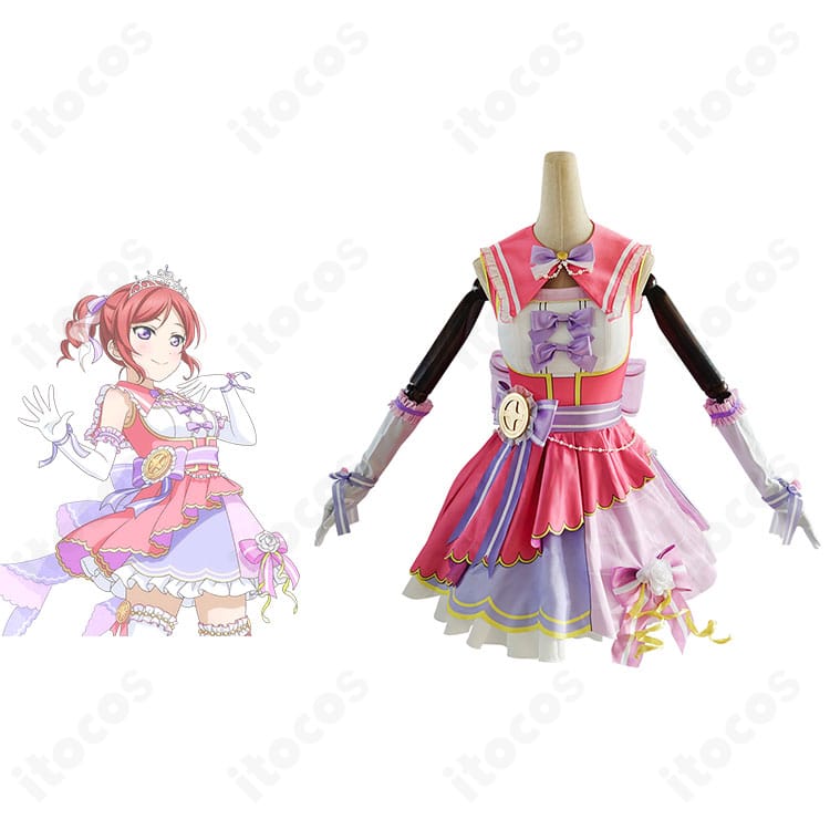 西木野真姫のカウントダウンライブ編「新年の誓い」コスプレ衣装を着用した正面カットとキャラクターのコスプレシーン。高発色と華やかな装飾がわかる全身画像。