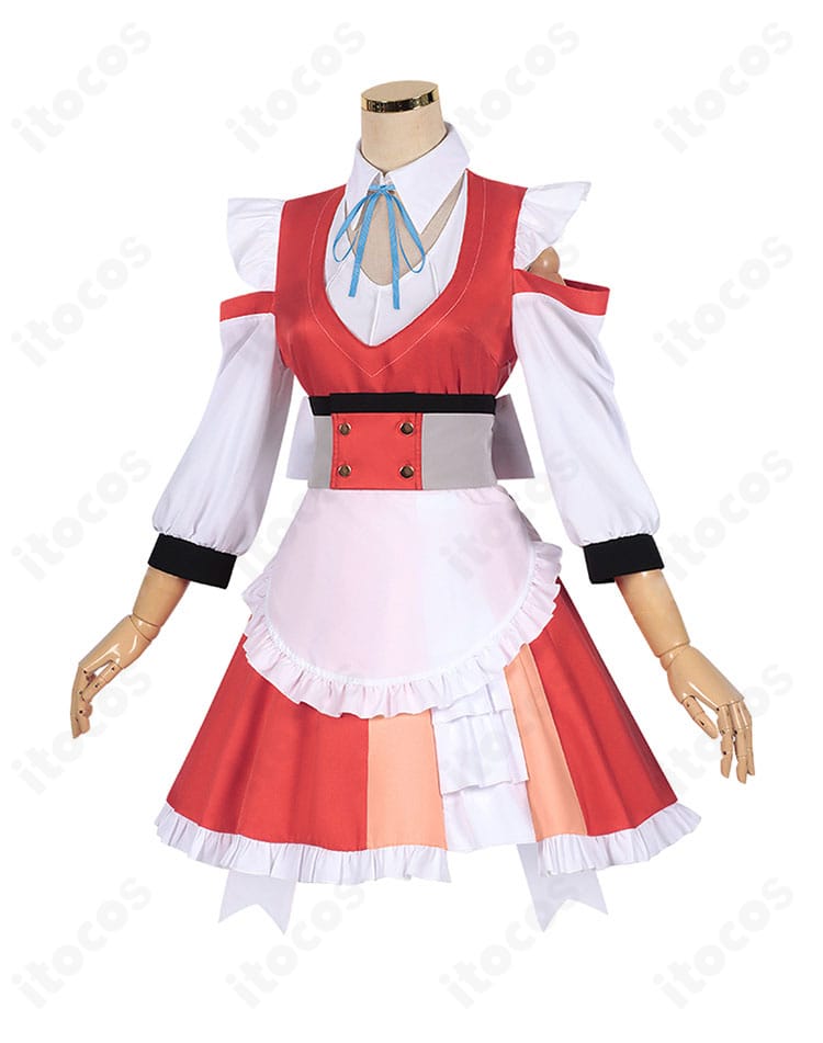 左側面：マリア コスプレ衣装の左側ビュー。袖のラインとエプロンの広がりが分かる角度です。