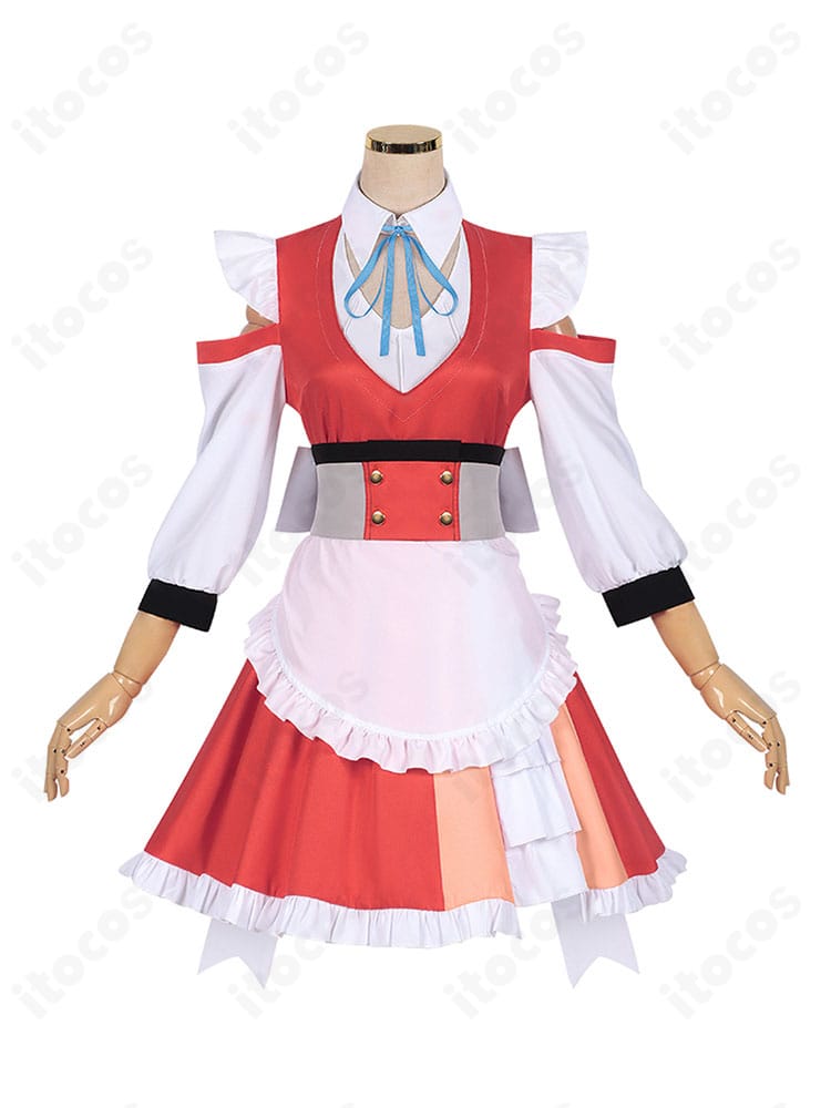 正面全体：マリア コスプレ衣装のフルコーデ。ワンピースとエプロンの清楚なシルエットと配色が分かります。