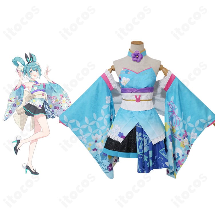 初音ミク 和バニーのコスプレ衣装と初音ミク風ウィッグを合わせた全身イメージ。キャラクター性と衣装の雰囲気が伝わる構図です。