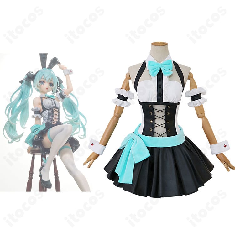 初音ミク バニー衣装コスプレの全身正面。高再現シルエットと快適素材の質感が分かる画像。
