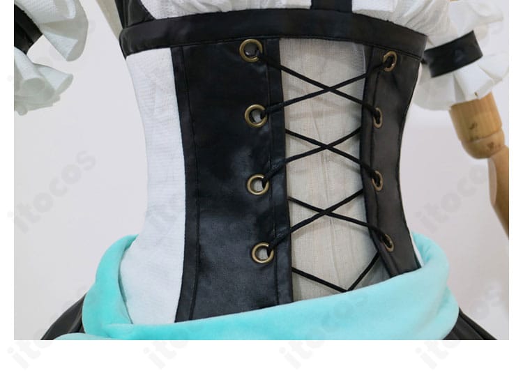 腰の大きなリボン装飾のクローズアップ。立体感と発色を伝える画像。