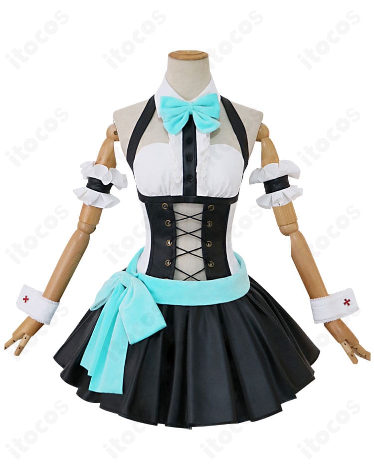 初音ミク バニー衣装の正面ディテール。胸元とウエストのライン、装飾の配置を確認できる画像。