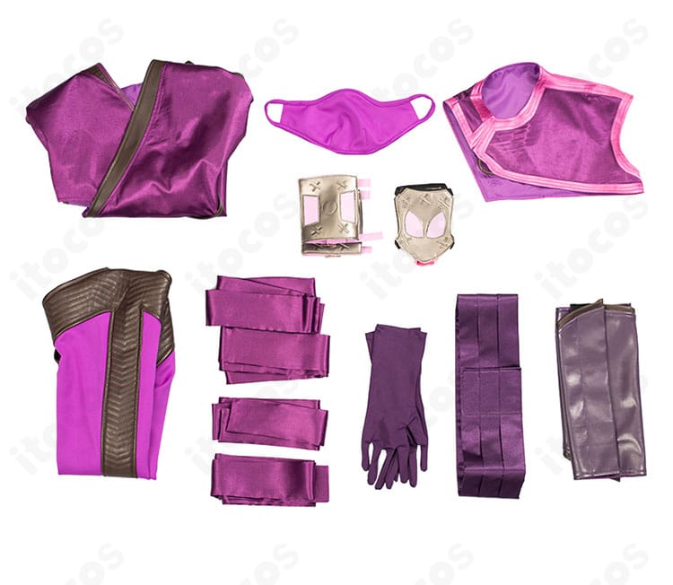 『モータルコンバット11』ミレーナ コスプレ衣装 セット内容一覧。ズボン、トップス、手袋、マスク等のフルセット