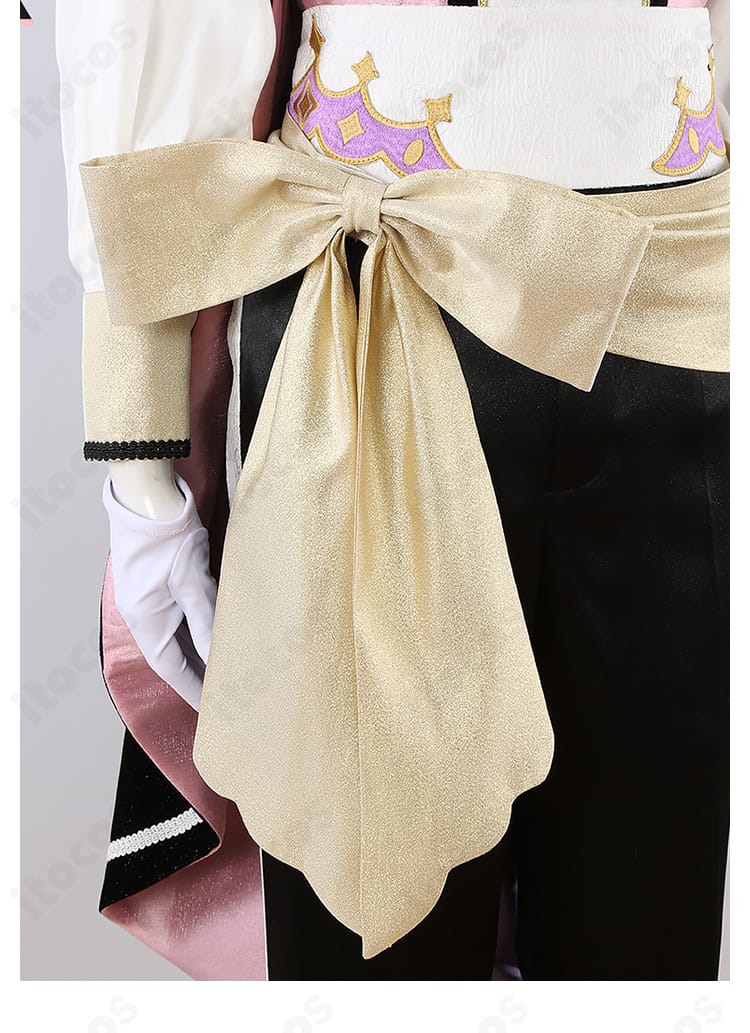 腰飾りディテール｜コルセットベルトと帯、紐飾りの素材感と留め仕様の拡大写真