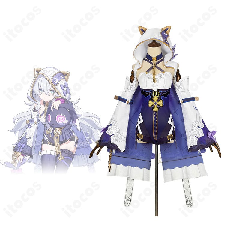 崩壊3rd テレサ・アポカリプスの衣装とキャラクターを並置した正面画像。装飾や配色の再現度が分かる1枚。