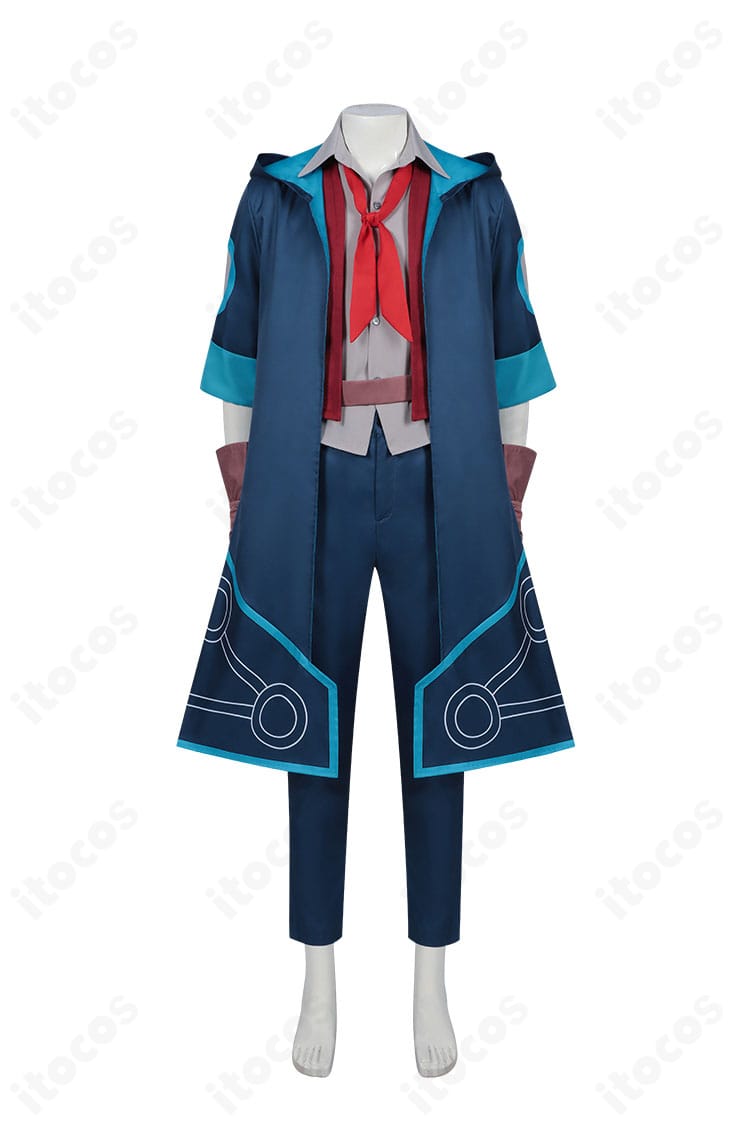 タクミ・イルマ コスプレ衣装の正面全体図。コートの丈感とネクタイの位置関係が確認できる。