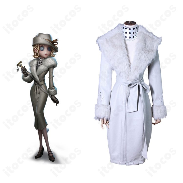 商品正面とエブリン・モレー「レディ・ファウロ」コスプレ衣装の組み合わせ。高い再現度のシルエットが分かる全体画像。