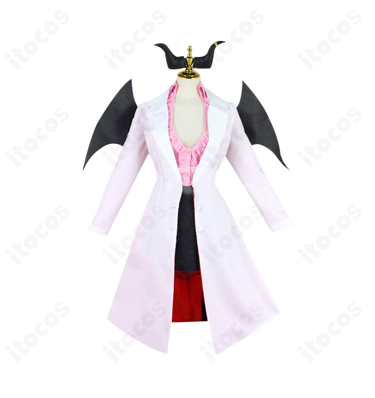 癒月ちょこ 通常衣装コスプレの正面ディテール。白衣の襟元とトップス、スカートの質感を確認できる画像。