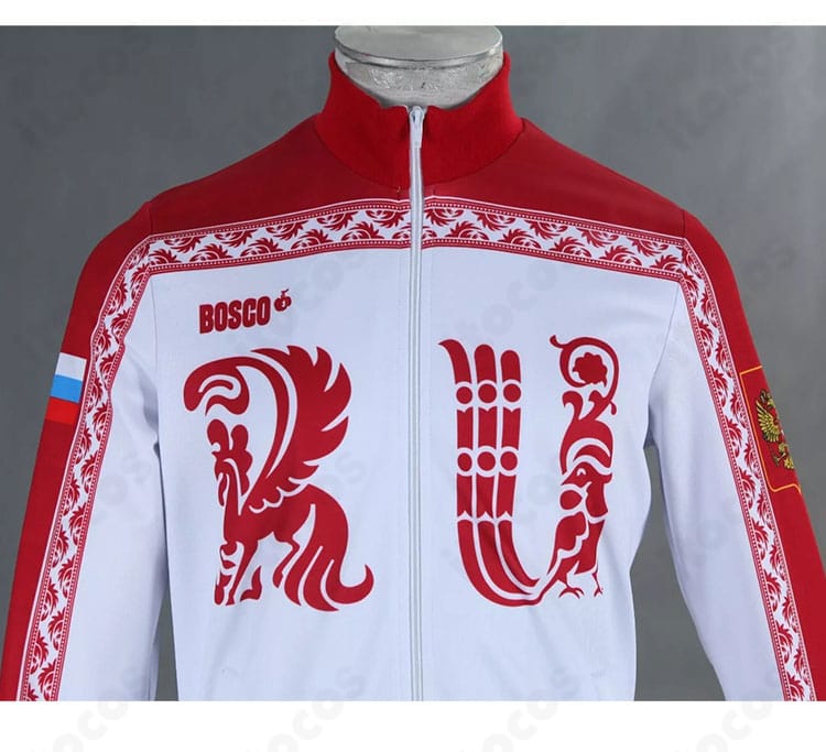 ヴィクトル・ニキフォロフ衣装の襟元装飾アップ。精密な意匠と縫製の密度を強調したディテール写真。