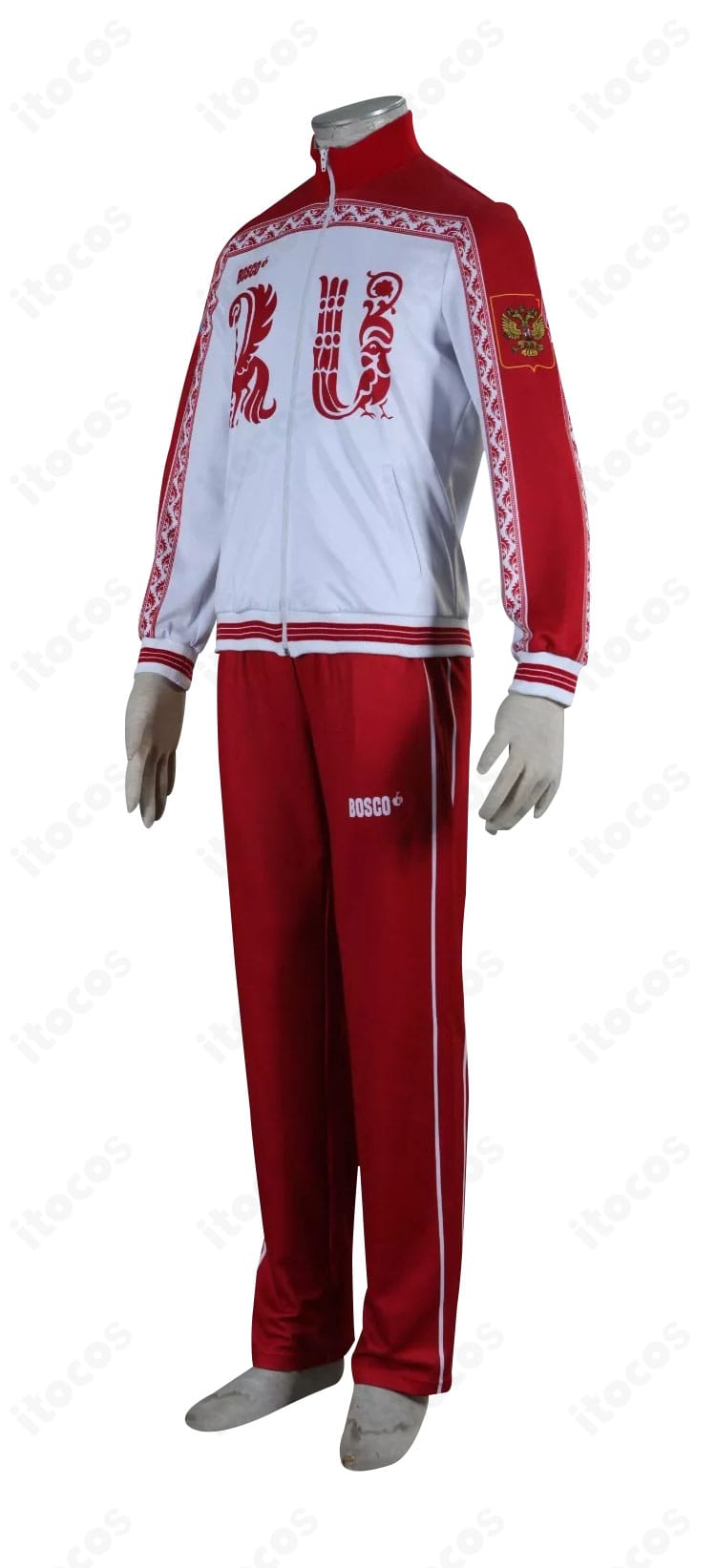 ヴィクトル・ニキフォロフのコスプレ衣装・側面。袖ラインとシルエット、肩周りの立体感を確認できるアングル。