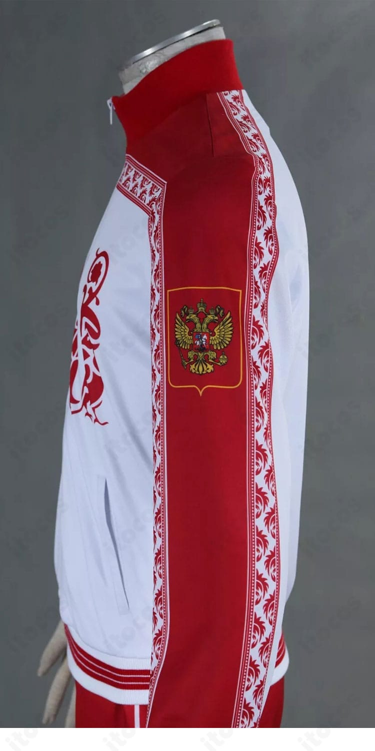 ヴィクトル・ニキフォロフ衣装の肩〜袖の装飾ディテール。カッティングと装飾の一体感を映した近接写真。